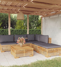 6-tlg. Garten-Lounge-Set mit Kissen Massivholz Teak