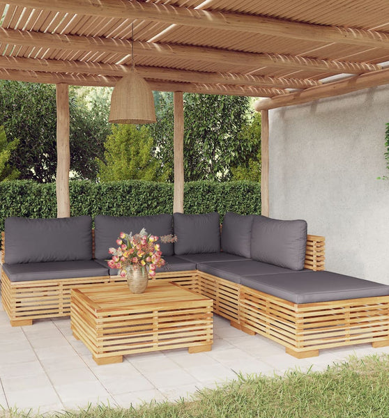 6-tlg. Garten-Lounge-Set mit Kissen Massivholz Teak