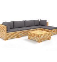 6-tlg. Garten-Lounge-Set mit Kissen Massivholz Teak