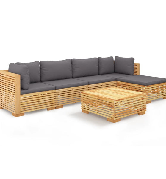 6-tlg. Garten-Lounge-Set mit Kissen Massivholz Teak