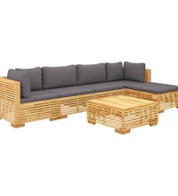 6-tlg. Garten-Lounge-Set mit Kissen Massivholz Teak