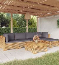 6-tlg. Garten-Lounge-Set mit Kissen Massivholz Teak