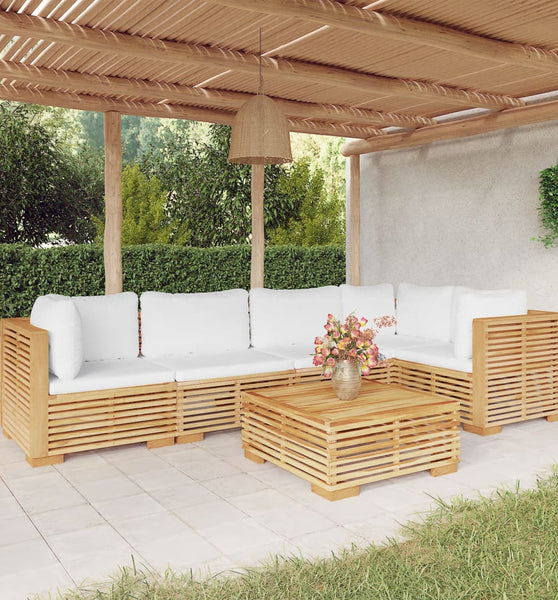 6-tlg. Garten-Lounge-Set mit Kissen Massivholz Teak