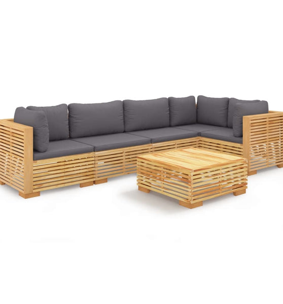 6-tlg. Garten-Lounge-Set mit Kissen Massivholz Teak