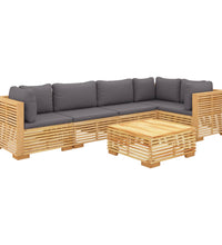 6-tlg. Garten-Lounge-Set mit Kissen Massivholz Teak