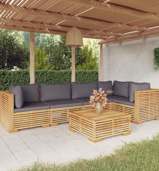 6-tlg. Garten-Lounge-Set mit Kissen Massivholz Teak