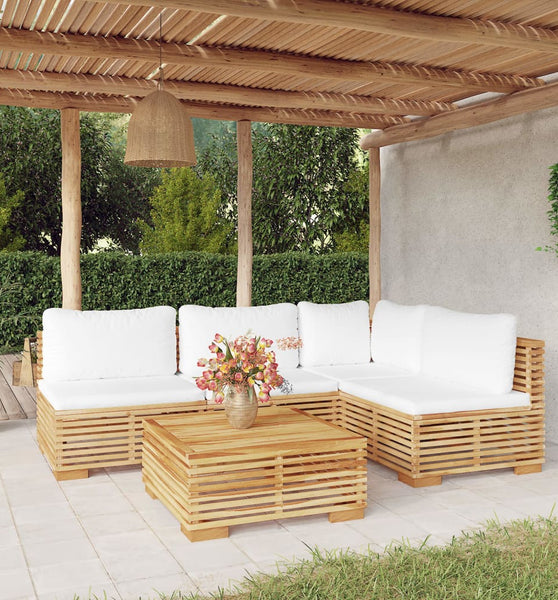 5-tlg. Garten-Lounge-Set mit Kissen Massivholz Teak