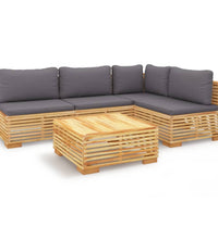 5-tlg. Garten-Lounge-Set mit Kissen Massivholz Teak