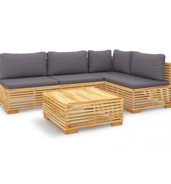 5-tlg. Garten-Lounge-Set mit Kissen Massivholz Teak