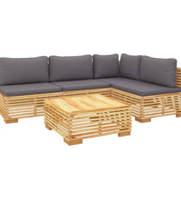 5-tlg. Garten-Lounge-Set mit Kissen Massivholz Teak