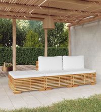 3-tlg. Garten-Lounge-Set mit Kissen Massivholz Teak