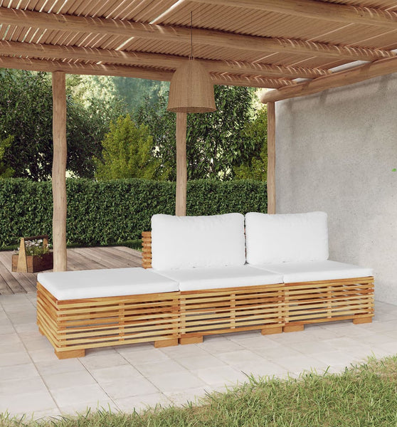 3-tlg. Garten-Lounge-Set mit Kissen Massivholz Teak