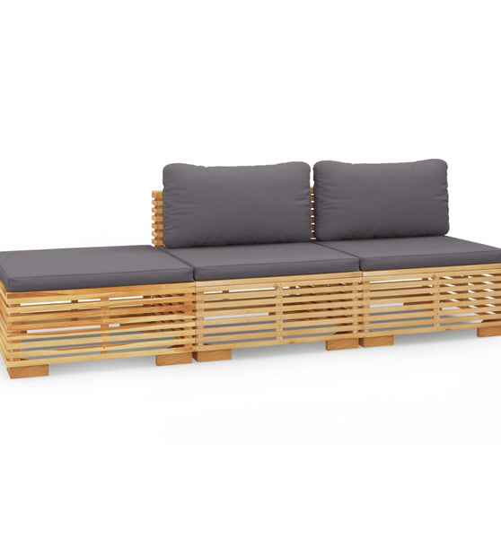 3-tlg. Garten-Lounge-Set mit Kissen Massivholz Teak