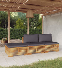 3-tlg. Garten-Lounge-Set mit Kissen Massivholz Teak