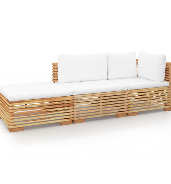 3-tlg. Garten-Lounge-Set mit Kissen Massivholz Teak