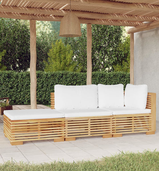 3-tlg. Garten-Lounge-Set mit Kissen Massivholz Teak