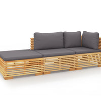 3-tlg. Garten-Lounge-Set mit Kissen Massivholz Teak