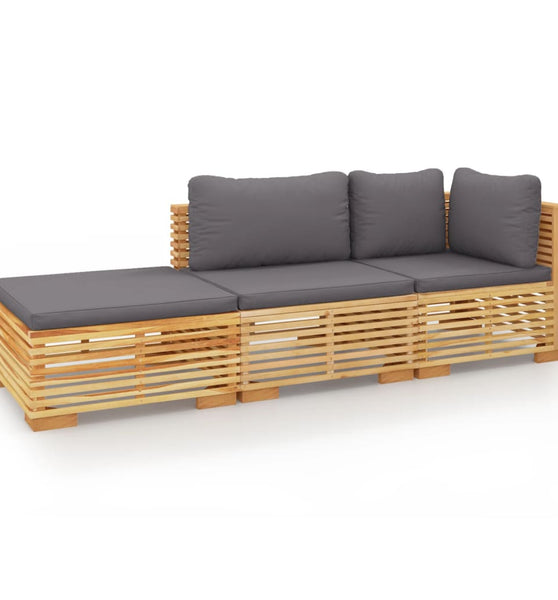 3-tlg. Garten-Lounge-Set mit Kissen Massivholz Teak