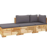 3-tlg. Garten-Lounge-Set mit Kissen Massivholz Teak