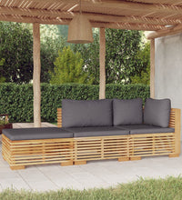 3-tlg. Garten-Lounge-Set mit Kissen Massivholz Teak