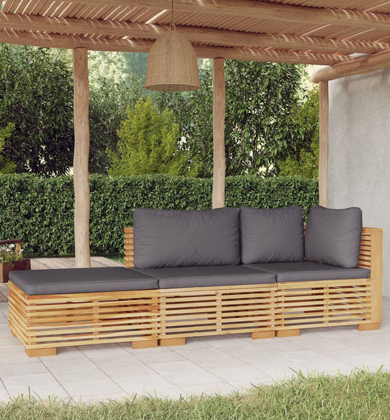 3-tlg. Garten-Lounge-Set mit Kissen Massivholz Teak