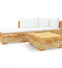 4-tlg. Garten-Lounge-Set mit Kissen Massivholz Teak