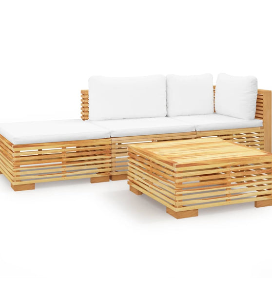 4-tlg. Garten-Lounge-Set mit Kissen Massivholz Teak