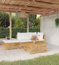 4-tlg. Garten-Lounge-Set mit Kissen Massivholz Teak