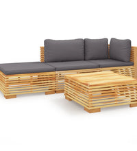 4-tlg. Garten-Lounge-Set mit Kissen Massivholz Teak