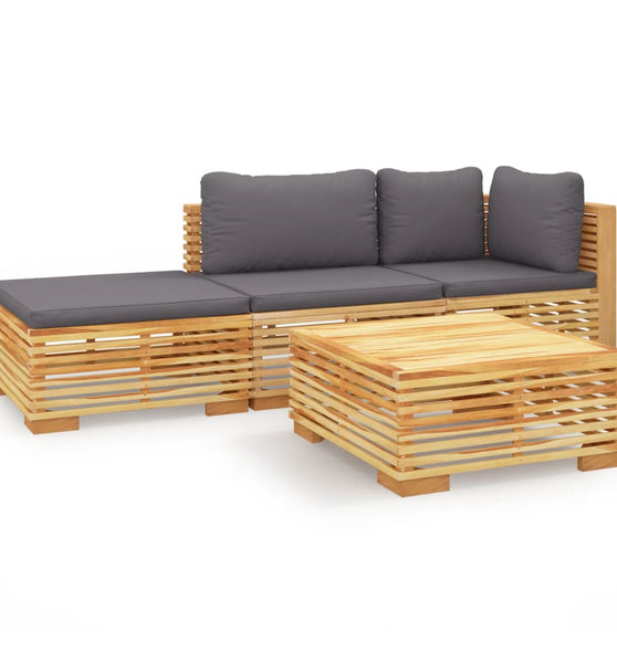 4-tlg. Garten-Lounge-Set mit Kissen Massivholz Teak