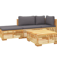 4-tlg. Garten-Lounge-Set mit Kissen Massivholz Teak