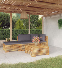 4-tlg. Garten-Lounge-Set mit Kissen Massivholz Teak