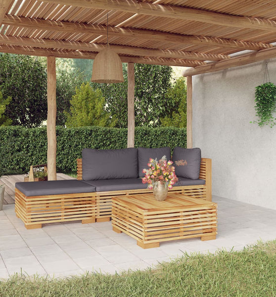 4-tlg. Garten-Lounge-Set mit Kissen Massivholz Teak