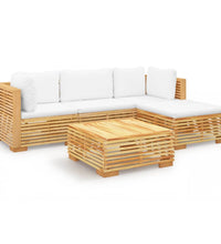 5-tlg. Garten-Lounge-Set mit Kissen Massivholz Teak