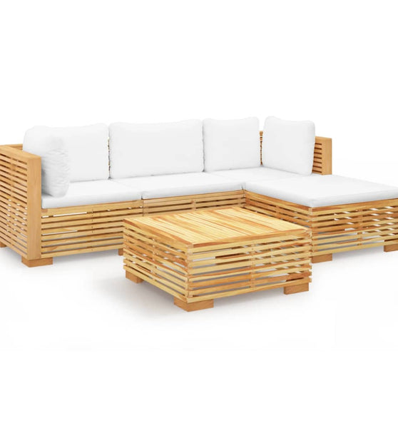 5-tlg. Garten-Lounge-Set mit Kissen Massivholz Teak