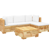 5-tlg. Garten-Lounge-Set mit Kissen Massivholz Teak