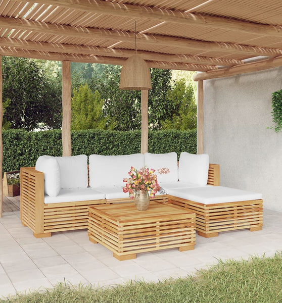 5-tlg. Garten-Lounge-Set mit Kissen Massivholz Teak