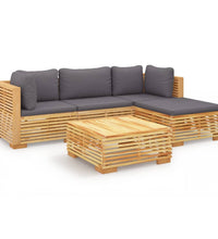 5-tlg. Garten-Lounge-Set mit Kissen Massivholz Teak