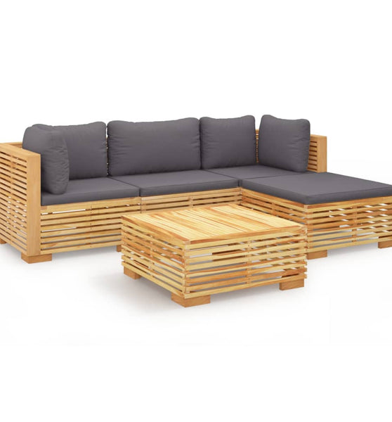 5-tlg. Garten-Lounge-Set mit Kissen Massivholz Teak