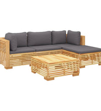 5-tlg. Garten-Lounge-Set mit Kissen Massivholz Teak