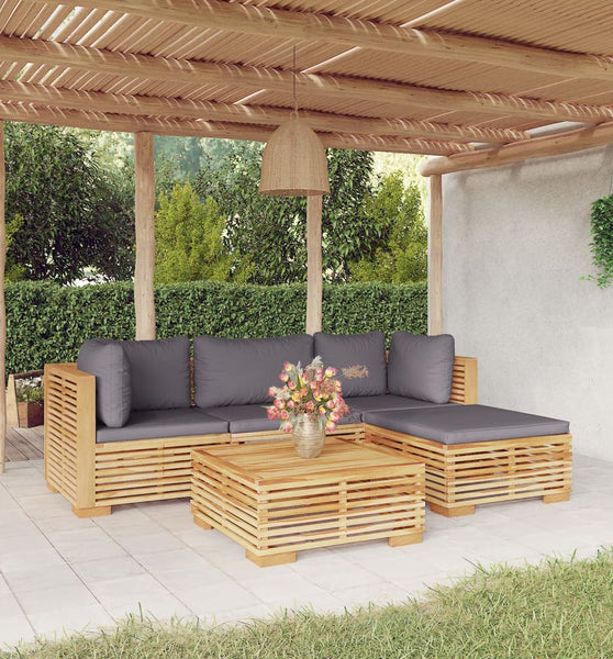 5-tlg. Garten-Lounge-Set mit Kissen Massivholz Teak