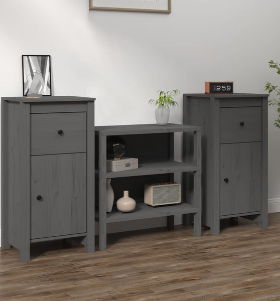 Sideboards 2 Stk. Grau 40x35x80 cm Massivholz Kiefer