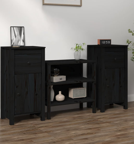 Sideboards 2 Stk. Schwarz 40x35x80 cm Massivholz Kiefer