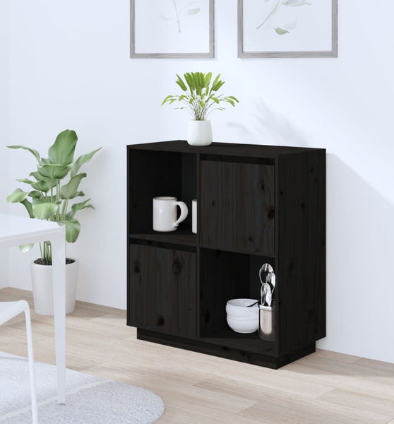 Sideboard Schwarz 74x35x80 cm Massivholz Kiefer