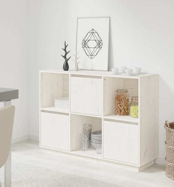 Sideboard Weiß 110,5x35x80 cm Massivholz Kiefer