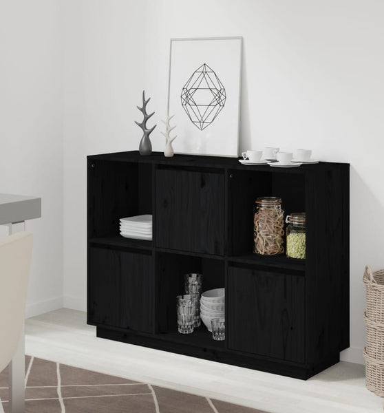 Sideboard Schwarz 110,5x35x80 cm Massivholz Kiefer