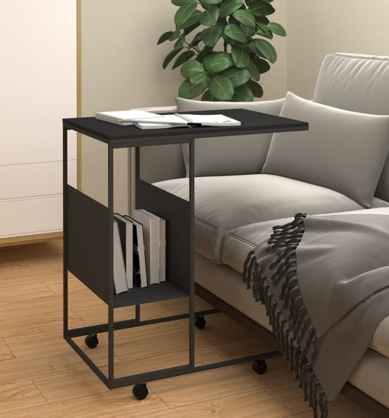 Beistelltisch mit Rollen Schwarz 55x36x63,5 cm Holzwerkstoff