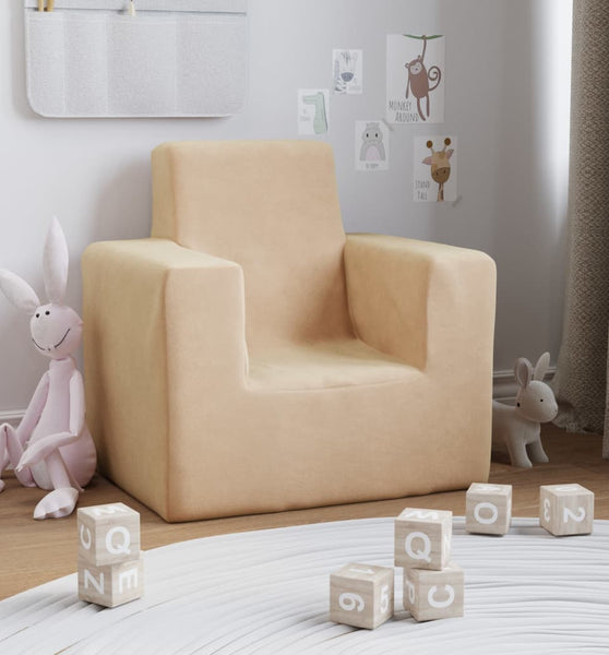 Kindersofa Creme Weich Plüsch