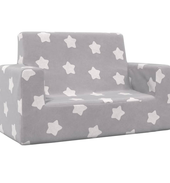 Kindersofa 2-Sitzer Hellgrau mit Sternen Weich Plüsch