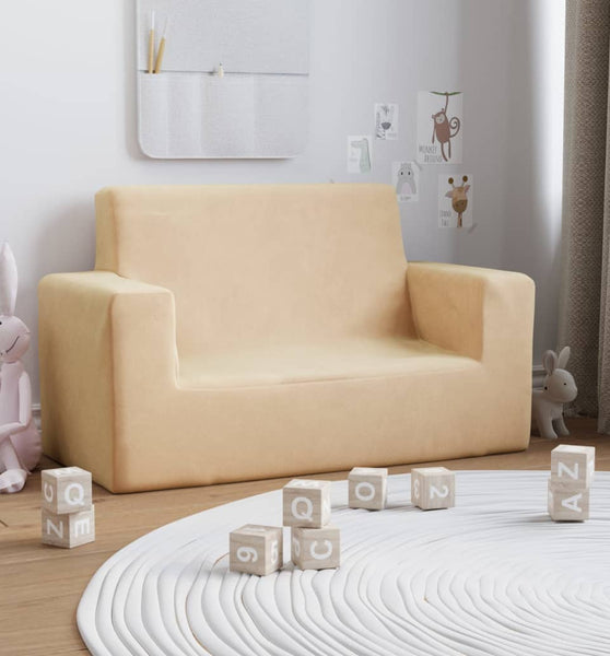 Kindersofa 2-Sitzer Creme Weich Plüsch